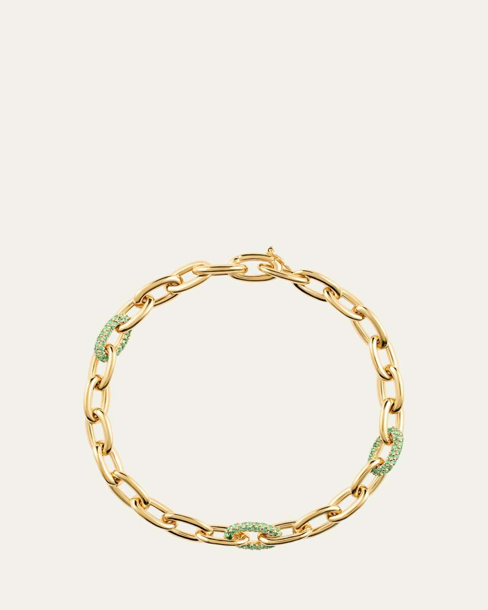 9K Gold Tri Pavé Baby Seamless Link Bracelet with Emeralds